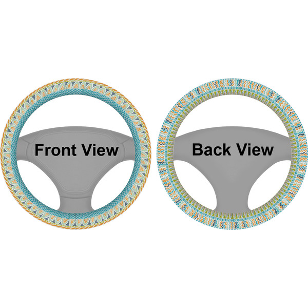 Abstract Teal Stripes Steering Wheel Cover- Front and Back