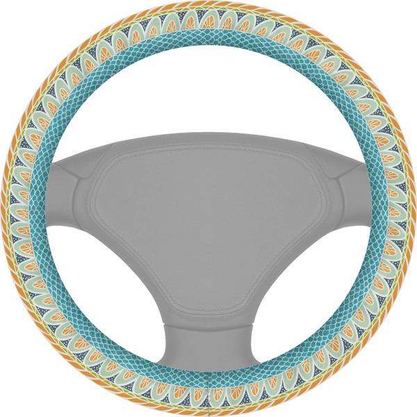 Custom Abstract Teal Stripes Steering Wheel Cover