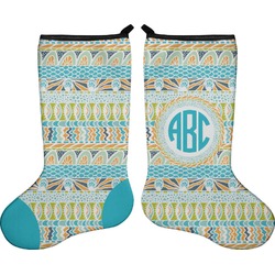Abstract Teal Stripes Holiday Stocking - Double-Sided - Neoprene (Personalized)