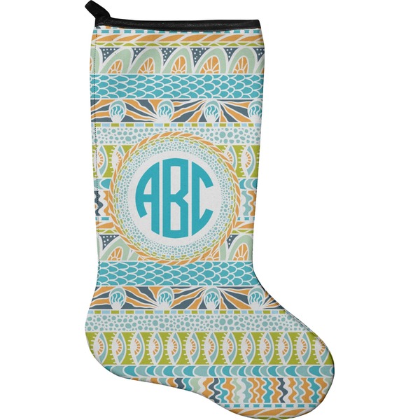 Custom Abstract Teal Stripes Holiday Stocking - Neoprene (Personalized)