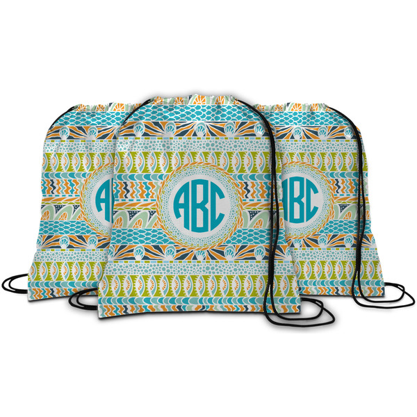 Abstract Teal Stripes String Backpack - MAIN