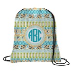 Abstract Teal Stripes Drawstring Backpack - Medium (Personalized)