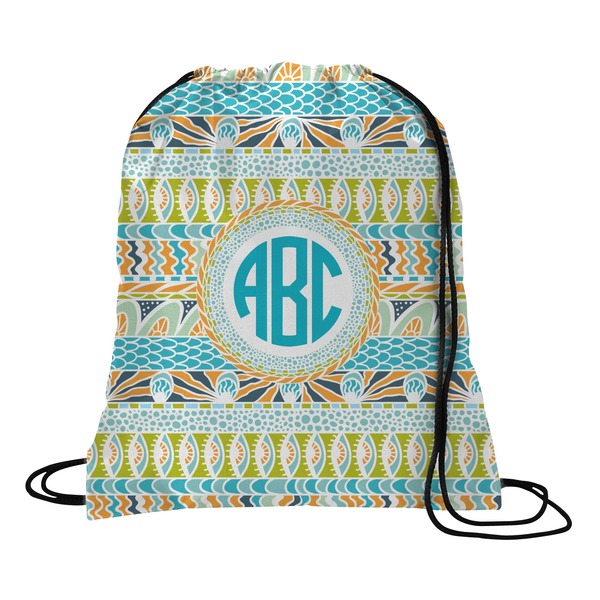 Custom Abstract Teal Stripes Drawstring Backpack - Medium (Personalized)