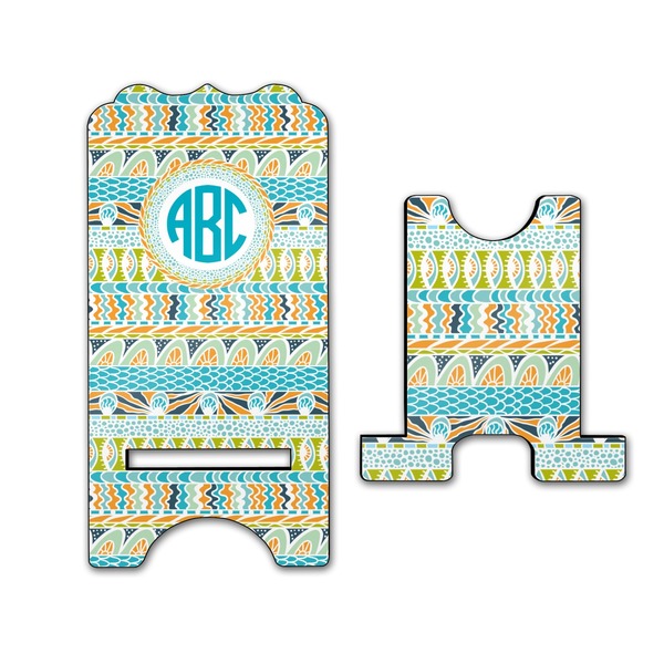 Abstract Teal Stripes Stylized Phone Stand - Front & Back - Large