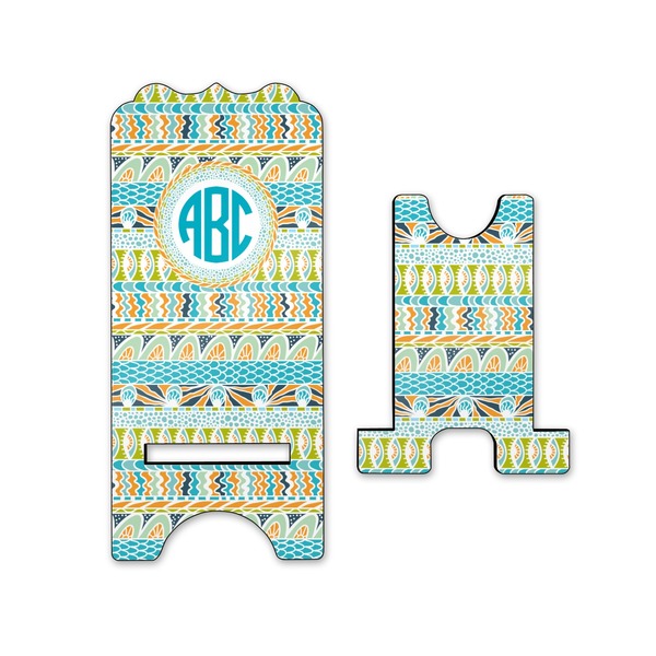 Abstract Teal Stripes Stylized Phone Stand - Front & Back - Small