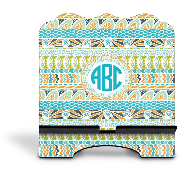 Abstract Teal Stripes Stylized Tablet Stand - Front without iPad