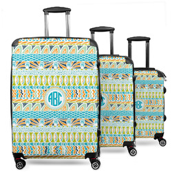Abstract Teal Stripes 3 Piece Luggage Set - 20" Carry On, 24" Medium Checked, 28" Large Checked (Personalized)