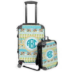 Abstract Teal Stripes Kids 2-Piece Luggage Set - Suitcase & Backpack (Personalized)