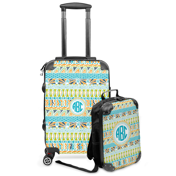 Custom Abstract Teal Stripes Kids 2-Piece Luggage Set - Suitcase & Backpack (Personalized)