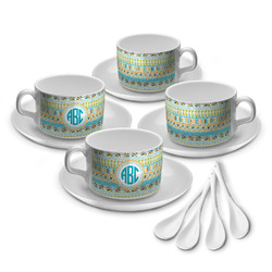 Abstract Teal Stripes Tea Cup - Set of 4 (Personalized)