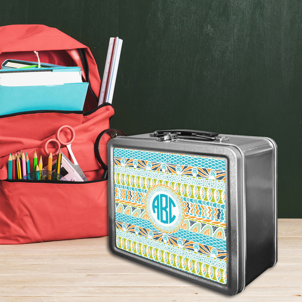 Abstract Teal Stripes Tin Lunchbox - LIFESTYLE