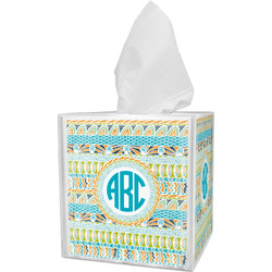 Abstract Teal Stripes Tissue Box Cover (Personalized)