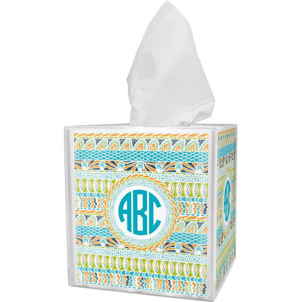 Custom Abstract Teal Stripes Tissue Box Cover (Personalized)