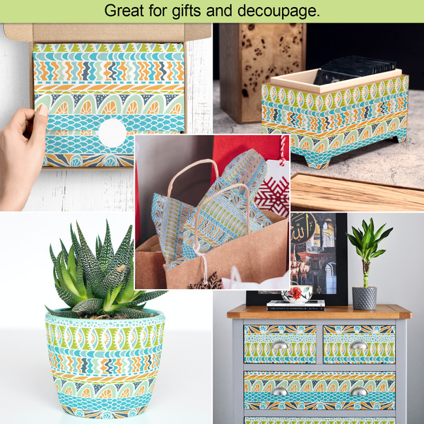 Abstract Teal Stripes Tissue Paper - In Use Collage