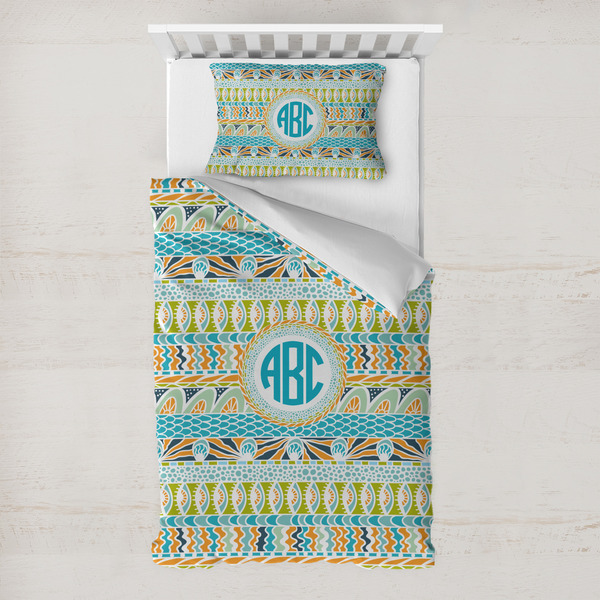 Custom Abstract Teal Stripes Toddler Bedding w/ Monogram
