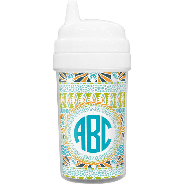 Custom Abstract Teal Stripes Toddler Sippy Cup (Personalized)