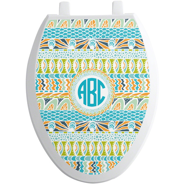 Abstract Teal Stripes Toilet Seat Decal Elongated
