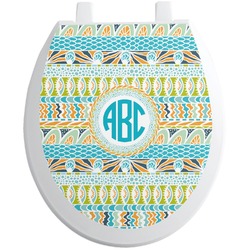 Abstract Teal Stripes Toilet Seat Decal - Round (Personalized)