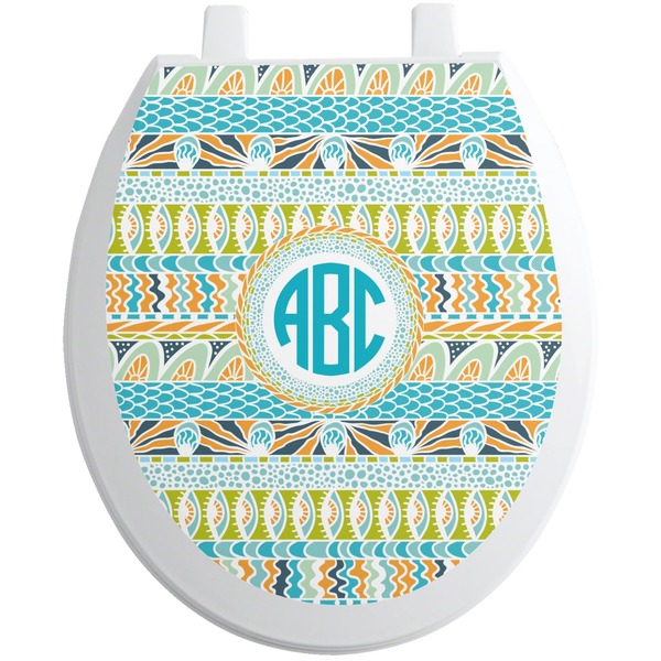 Custom Abstract Teal Stripes Toilet Seat Decal - Round (Personalized)