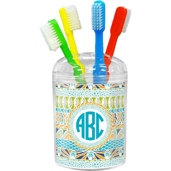 Custom Abstract Teal Stripes Toothbrush Holder (Personalized)