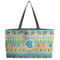 Abstract Teal Stripes Tote w/Black Handles - Front View