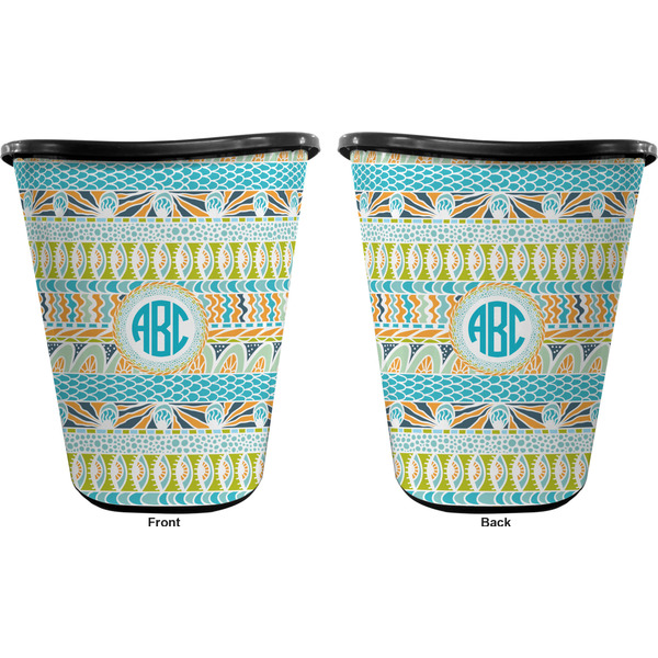 Abstract Teal Stripes Trash Can Black - Front and Back - Apvl