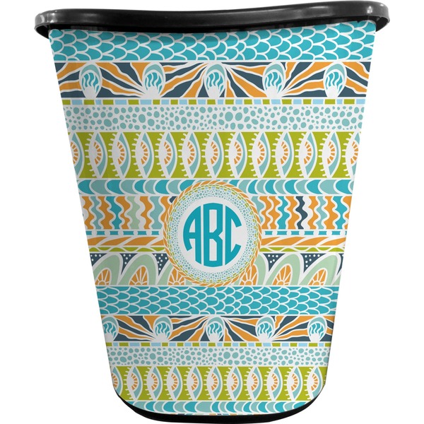 Custom Abstract Teal Stripes Waste Basket - Single Sided (Black) (Personalized)