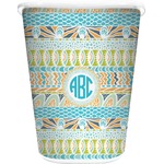 Abstract Teal Stripes Waste Basket - Double Sided (White) (Personalized)
