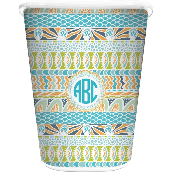 Custom Abstract Teal Stripes Waste Basket - Single Sided (White) (Personalized)