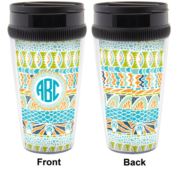 Abstract Teal Stripes Travel Mug Approval (Personalized)