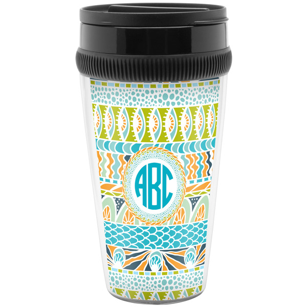 Custom Abstract Teal Stripes Acrylic Travel Mug without Handle (Personalized)