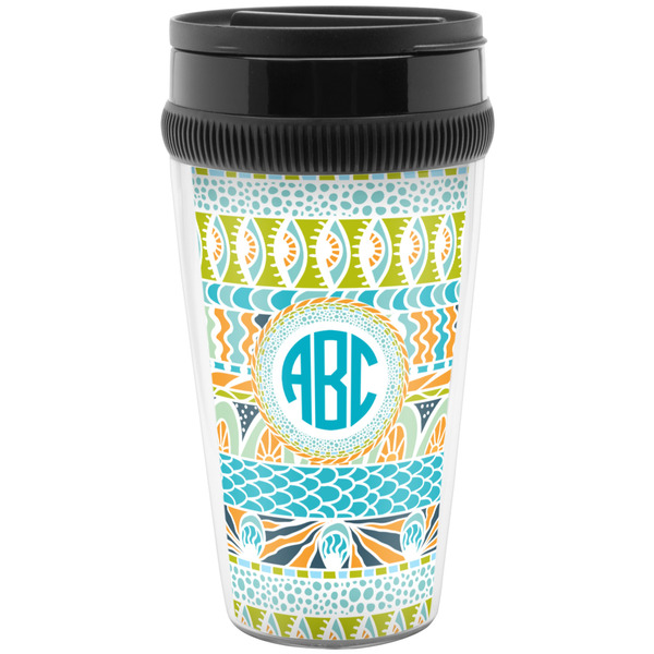 Custom Abstract Teal Stripes Acrylic Travel Mug without Handle (Personalized)