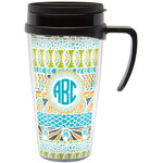 Abstract Teal Stripes Acrylic Travel Mug with Handle (Personalized)