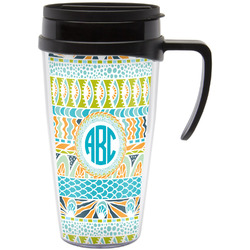Abstract Teal Stripes Acrylic Travel Mug with Handle (Personalized)
