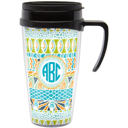 Abstract Teal Stripes Acrylic Travel Mug with Handle (Personalized)