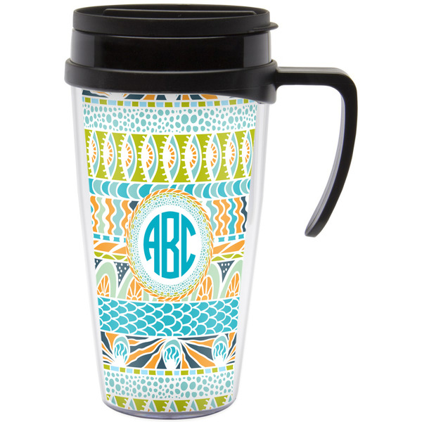 Custom Abstract Teal Stripes Acrylic Travel Mug with Handle (Personalized)