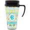 Abstract Teal Stripes Travel Mug with Black Handle - Front