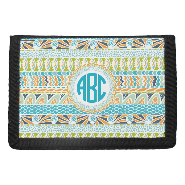 Custom Abstract Teal Stripes Trifold Wallet (Personalized)