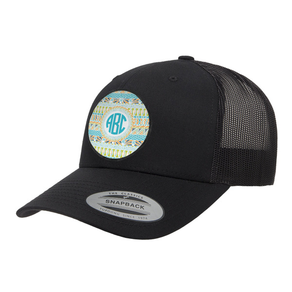 Custom Abstract Teal Stripes Trucker Hat - Black (Personalized)