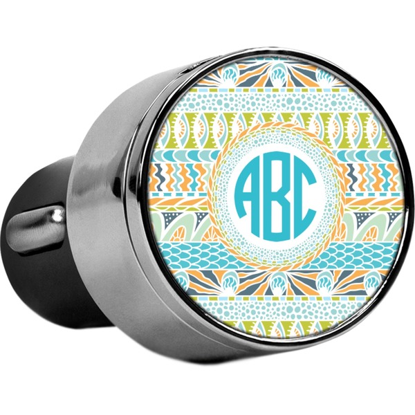 Custom Abstract Teal Stripes USB Car Charger (Personalized)