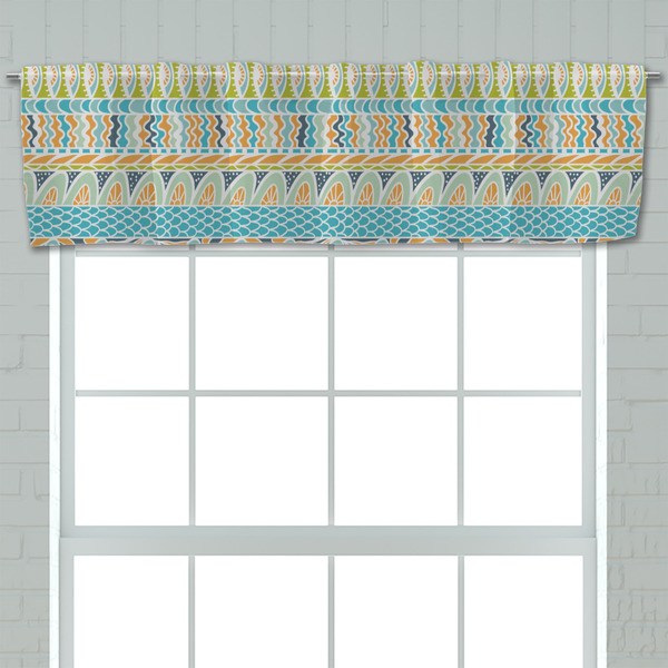 Abstract Teal Stripes Valance - Closeup on window