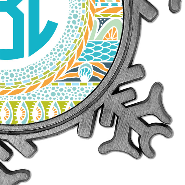 Abstract Teal Stripes Vintage Snowflake - Detail