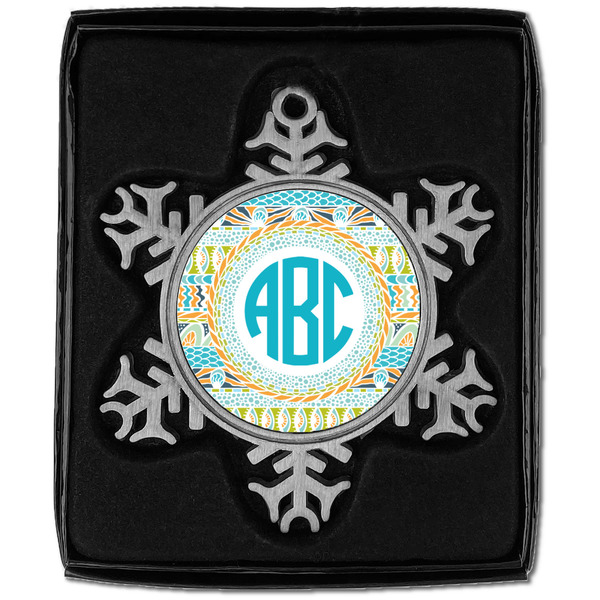 Abstract Teal Stripes Vintage Snowflake - In box