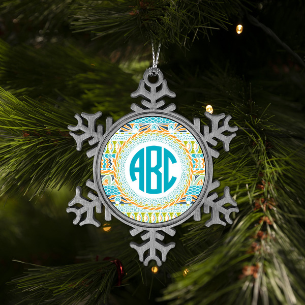 Abstract Teal Stripes Vintage Snowflake - (LIFESTYLE)