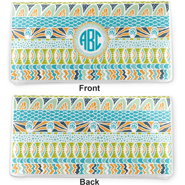Abstract Teal Stripes Vinyl Check Book Cover - Front and Back