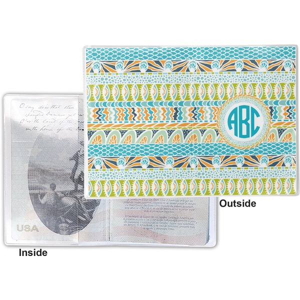 Abstract Teal Stripes Vinyl Passport Holder - Flat Front and Back