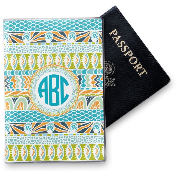 Custom Abstract Teal Stripes Vinyl Passport Holder (Personalized)
