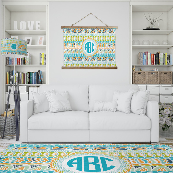 Abstract Teal Stripes Wall Hanging Tapestry - IN CONTEXT