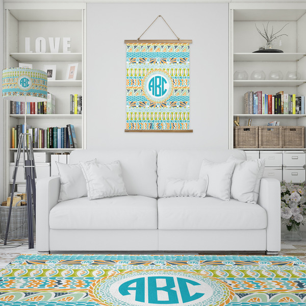 Abstract Teal Stripes Wall Hanging Tapestry - Portrait - IN CONTEXT