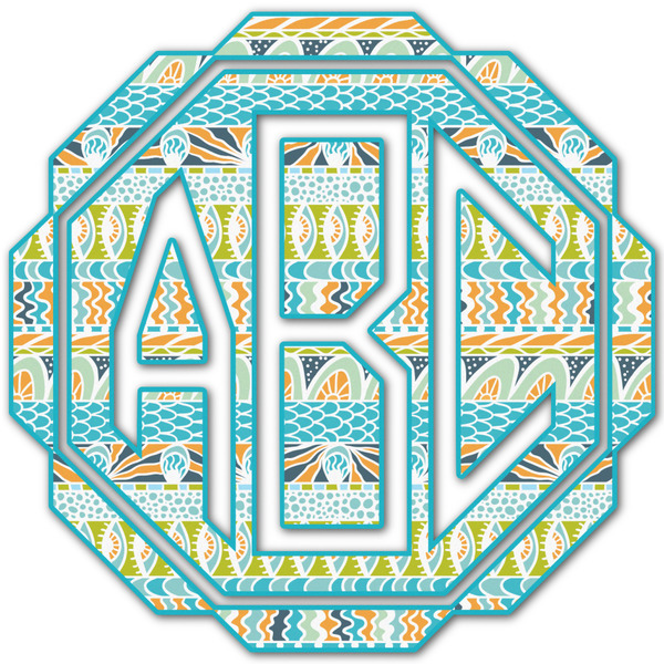 Custom Abstract Teal Stripes Monogram Decal - Small (Personalized)